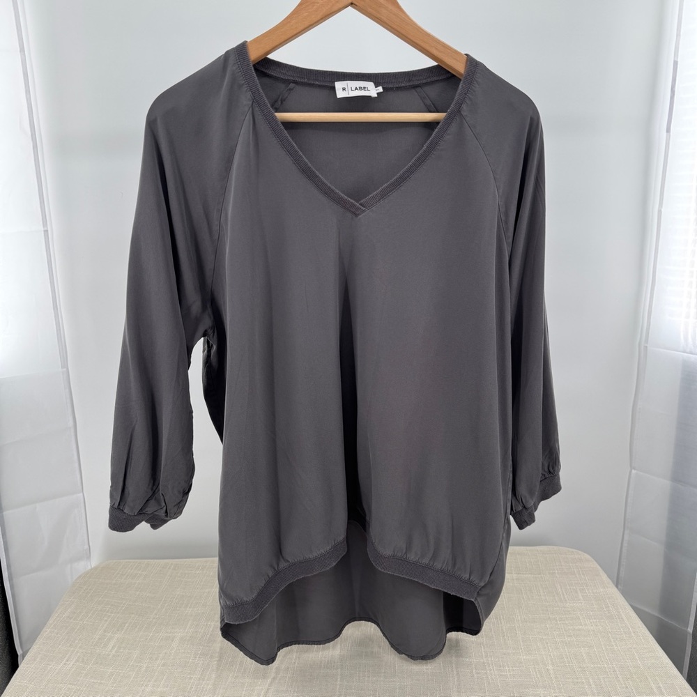 R Label Silk V Neck Top